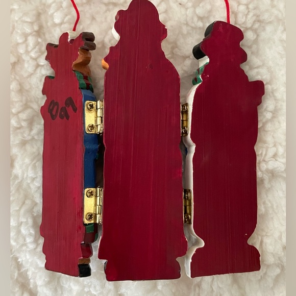 Vintage Christmas ornament- snowman, Santa & reindeer - hang or stand up, hinges - Picture 5 of 6